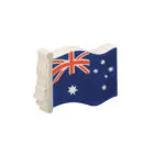 A small block shaped like the Australian flag with a flagpole on the left.