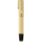 Gold ballpoint pen with a black grip and REWARD REMORT text on the cap.
