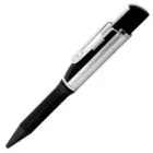 A black and silver pen with a pocket clip, shown on a white background.