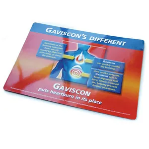 A Gaviscon ad showing heartburn relief illustration and the slogan, puts heartburn in its place.