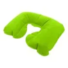 Bright green inflatable travel neck pillow on a white background.
