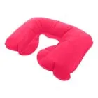 Bright pink inflatable U-shaped neck pillow on a white background.