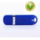 A blue USB flash drive with a gold number one award badge in the top right corner.