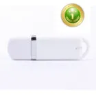 White USB flash drive with a silver band and a gold first place badge in the top right corner.