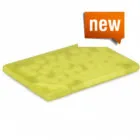 Yellow rectangular gel cushion with honeycomb pattern, new label in top right corner.