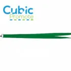 Green lanyard with metal clip below Cubic Promote logo on a white background.