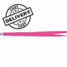 Pink lanyard with metal clasp and FAST DELIVERY stamp in black above it.
