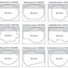 A grid of nine sticky note outlines, each with a unique shape such as oval, dog paw, goldfish, lightbulb, truck, pill, ice cream cone, semi-circle, and a rectangular box labeled ADHESIVE STRIP. Sizes are noted as 100 x 75mm.