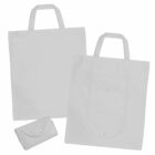 Two white reusable tote bags and one folded tote bag on a white background.
