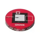A circular red Magic Prism Disk displays the text COGNOS next to a geometric square design with an arrow in the center, while its edge features repeated patterns and text.