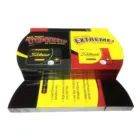 Titleist golf balls display stand: left side in black and yellow with TOUR text, right side mimicking a Magic Prism Disk in yellow and red with EXTREME text. Promotional details are placed beneath the product boxes.