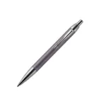 A Parker IM Series silver and gray retractable ballpoint pen on a white background.