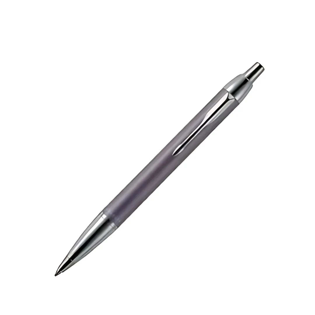 parker-im-series A Parker IM Series silver and gray retractable ballpoint pen on a white background.