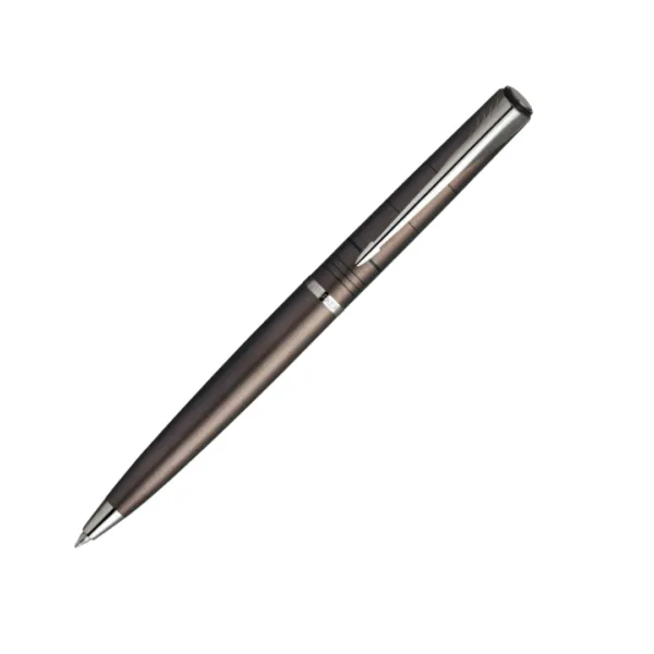 A sleek black Parker Latitude Series pen with a silver clip on a white background.
