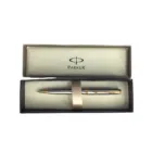 A Parker New Sonnet Series pen in a beige gift box with gold trim and Parker logo inside.