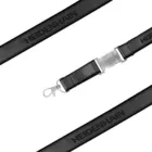 A black Poly/Satin Lanyard boldly displaying HEIDENHAIN has a metal clip and plastic buckle for attachment. The image shows two diagonal sections against a white background.
