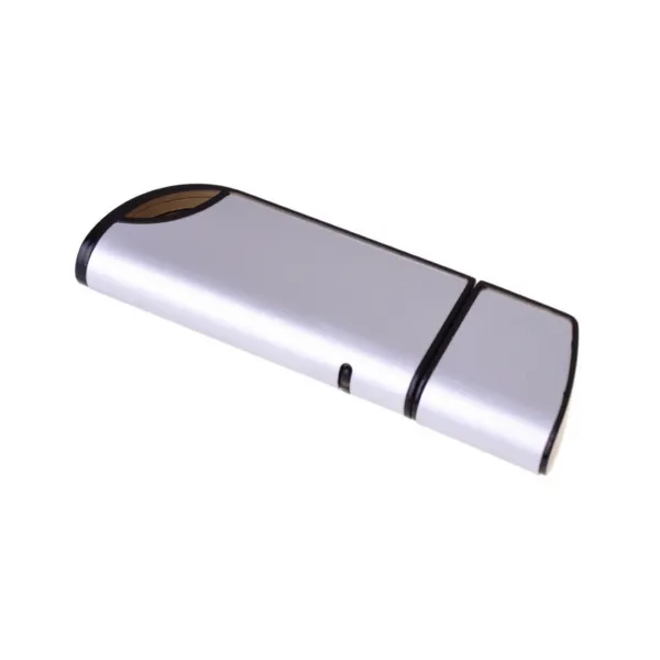 The Conductor silver USB flash drive with black accent on a white background.