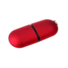 The Pill: red capsule USB flash drive with black band, shown on a white background.