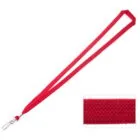 The red woven Unprinted Lanyards feature a metal hook clasp, highlighting their simplicity. A close-up view showcases the intricate texture of this essential accessory.