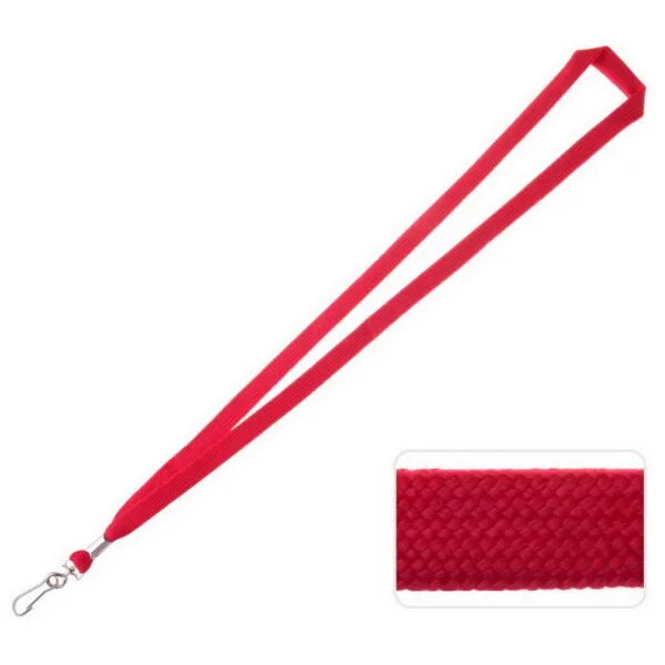 The red woven Unprinted Lanyards feature a metal hook clasp, highlighting their simplicity. A close-up view showcases the intricate texture of this essential accessory.