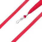 Unprinted red lanyard featuring a metal hook clip, displayed on a white background.