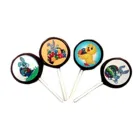 The Wrapped Promotional Chocolate Lollipop features fun, colorful designs: a rabbit in grass, Happy Easter with a bunny, a chick holding eggs, and a bunny with rainbow stripes on white sticks.