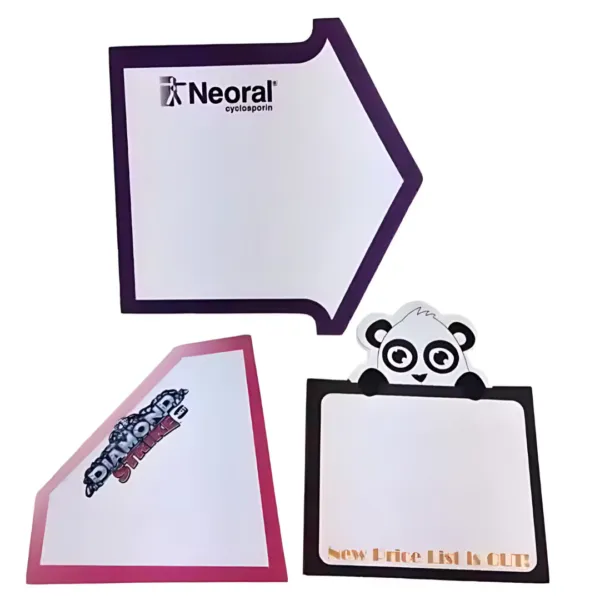 Custom Logo Shape Notes with panda and space designs, ideal for unique reminders.