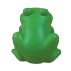 Funny Stress Balls Frog: green plastic frog viewed from above on a white background.