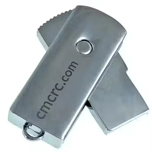Silver Mini Swival Key with cmcrc.com engraving, doubles as a USB drive accessory.