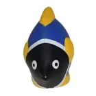 The Stress Shaped Fish Blue is a plush toy featuring a soothing blue upper body, vibrant yellow fins, and a playful black face with large white eyes. Its designed to bring joy and ease stress like your favorite animated character.