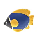 The Stress Shaped Fish Blue is a stress-relief toy with a blue body, yellow fins, and a distinct black face, displayed on a plain white background.