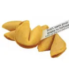 Four Custom Fortune Cookies (Australian Made), one showing a fortune strip.