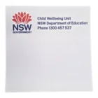 NSW Govt Child Wellbeing Unit info on Adhesive Note Pad 75mm x 75mm (1 Colour Print).