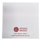 Adhesive Note Pad 75mm x 75mm with WOODS MUSIC logo, instrument icons, and 1 colour print.