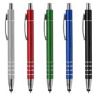 Set of 5 Metal Stylus Pen Euro - rush in silver, red, green, blue & black with silver accents.