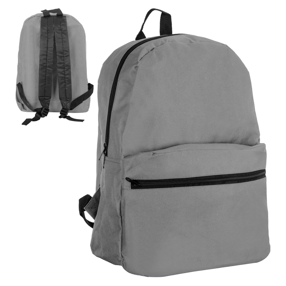 Smoky Custom Backpacks - rush: Plain gray backpack with front zipper pocket.