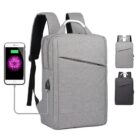 Commuter Logo Backpacks - rush: light gray, USB port, angled pocket—perfect for rush hours.