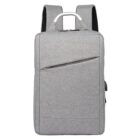 Light gray Commuter Logo Backpack - rush with diagonal zip pocket and top handle.