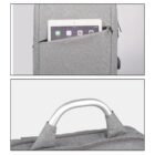 Top: Tablet in rush backpack pocket. Bottom: Metal grip handle on Commuter Logo Backpack.