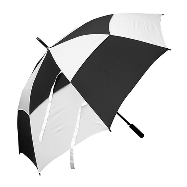 Dunness Umbrellas - rush: black and white checkered umbrella with curved handle.