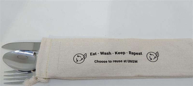 Reusable cutlery set—an essential wellness item. Eat·Wash·Keep·Repeat. Choose to reuse at UNSW.