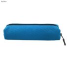 A sky blue Canvas Tube Pencil Cases - rush with black zipper, shown from the front.