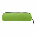 A green "Canvas Tube Pencil Case - rush" with a black zipper, ideal for busy mornings.