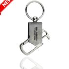 Sybill Bottle Opener Keychain with carabiner, labeled NEW. Features Promotional Branding Here.
