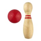 A red ball and wooden pin from Franz Wooden Bowling Sets - rush on a white background.
