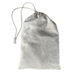 A plain white fabric drawstring bag, perfect for storing Franz Wooden Bowling Sets - rush.