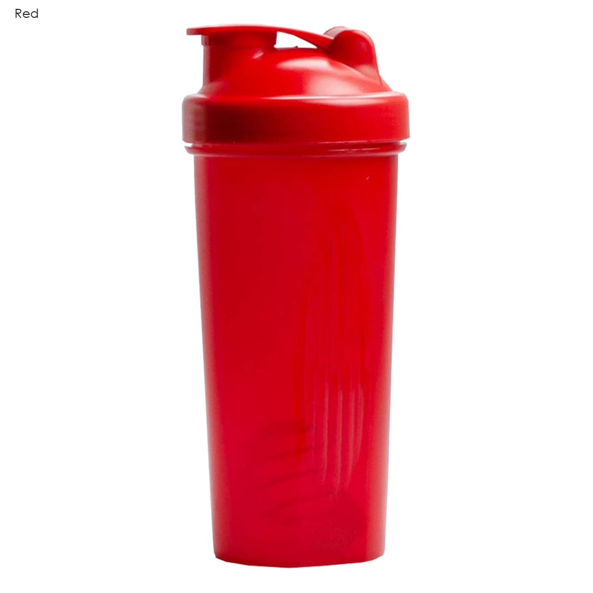 A bright red Anniston Protein Shakers - rush with a flip-top lid, standing upright.