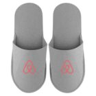 Selene Felt Slippers - rush in gray with a pink logo, viewed from above on white.