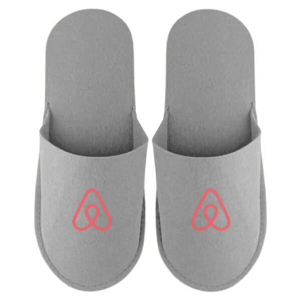 Selene Felt Slippers - rush in gray with a pink logo, viewed from above on white.