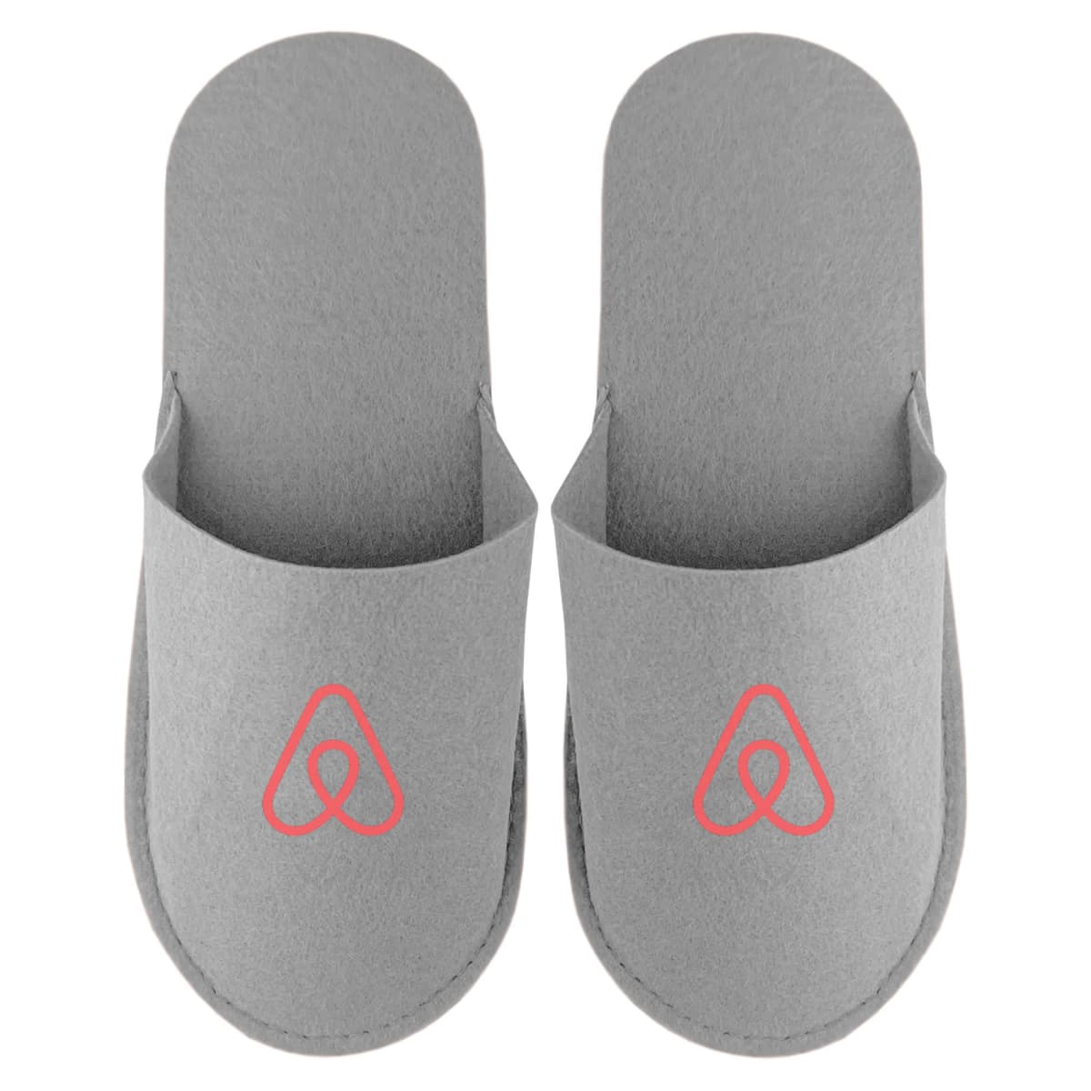 sl001_1 Selene Felt Slippers - rush in gray with a pink logo, viewed from above on white.